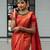 Red silk blend jacuard work festival saree with unstitched blouse piece