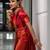 Red silk blend jacuard work festival saree with unstitched blouse piece