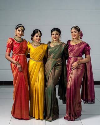 Red silk blend jacuard work festival saree with unstitched blouse piece 4