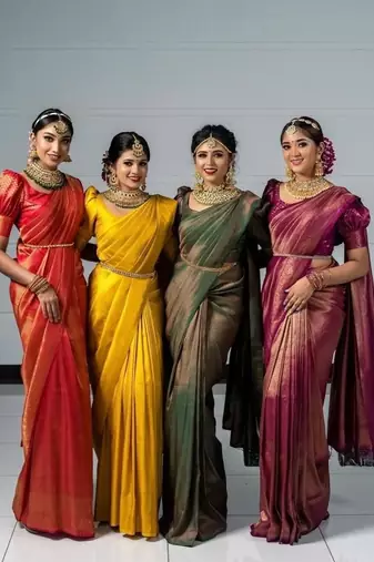 Red silk blend jacuard work festival saree with unstitched blouse piece