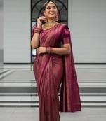 Wine silk blend jacuard work festival saree with unstitched blouse piece
