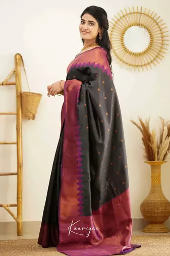 Black wine silk blend jacuard work festival saree with unstitched blouse piece
