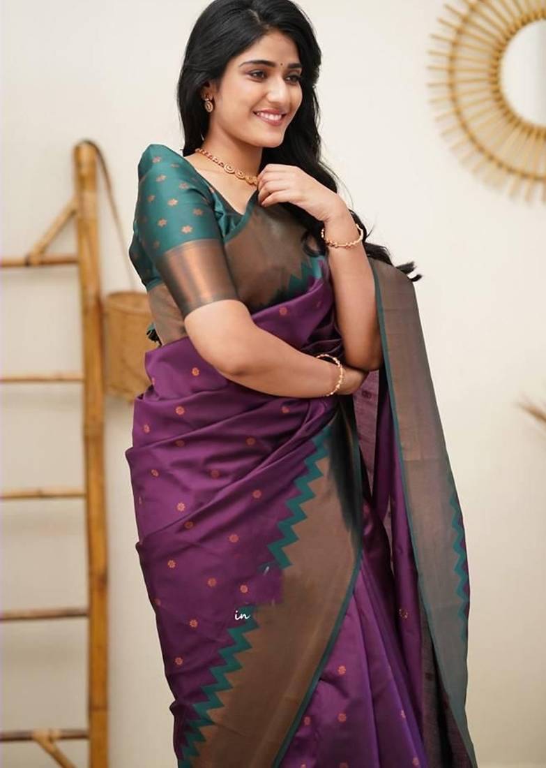 Black wine silk blend jacuard work festival saree with unstitched blouse piece