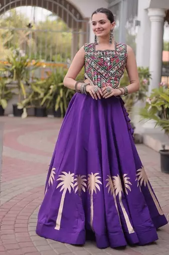Roman Lehenga Choli Set With Kutchi Embroidery And Gota Work