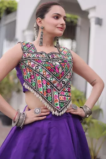 Roman Lehenga Choli Set With Kutchi Embroidery And Gota Work
