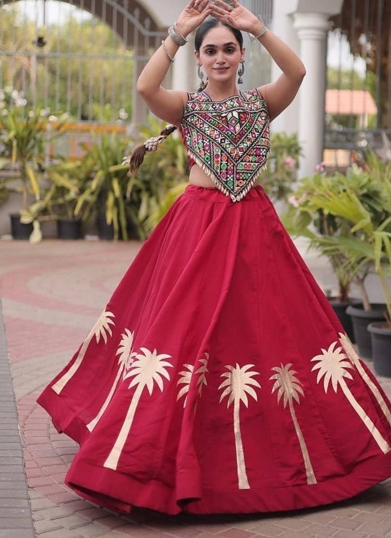 Roman Lehenga Choli Set With Kutchi Embroidery And Gota Work