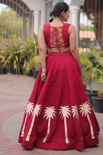 Roman Lehenga Choli Set With Kutchi Embroidery And Gota Work