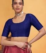 Navyblue art silk plain elbow sleeves readymade stylish stitched blouse