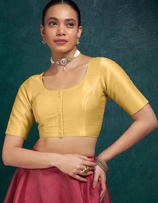 Beige art silk plain elbow sleeves readymade stylish stitched blouse 1