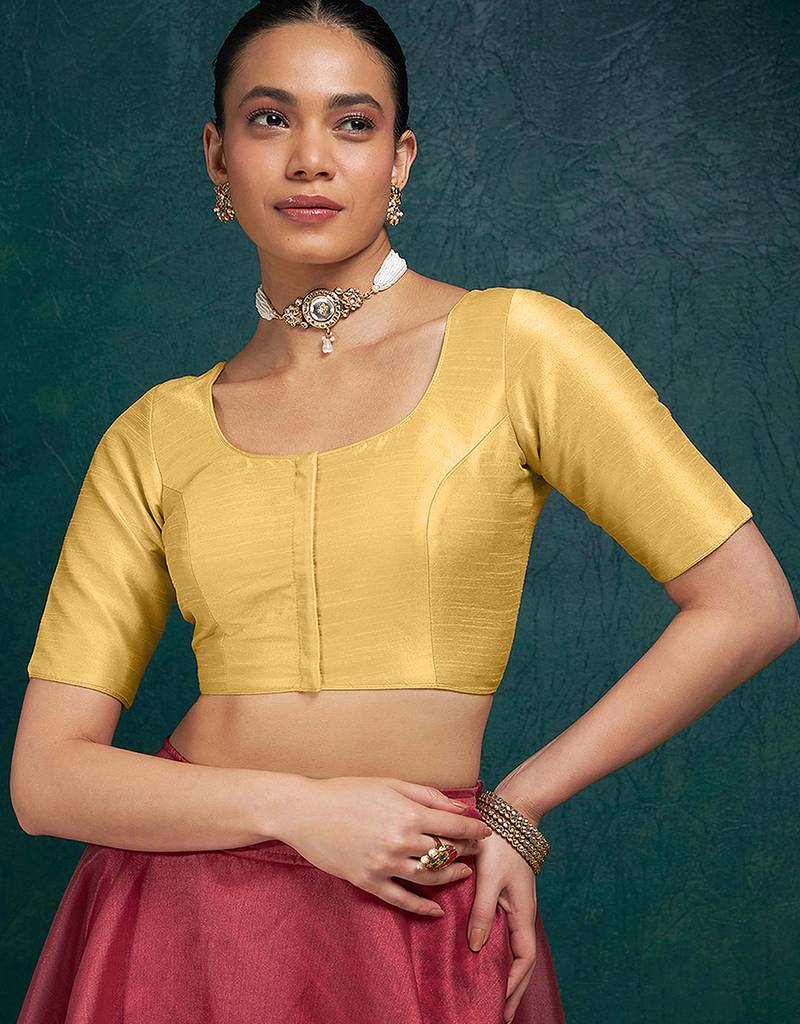 Beige art silk plain elbow sleeves readymade stylish stitched blouse
