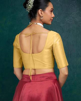 Beige art silk plain elbow sleeves readymade stylish stitched blouse 2