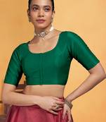 Darkgreen art silk plain elbow sleeves readymade stylish stitched blouse