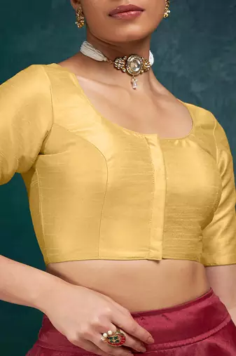 Beige art silk plain elbow sleeves readymade stylish stitched blouse