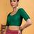 Darkgreen art silk plain elbow sleeves readymade stylish stitched blouse