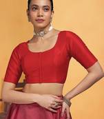 Red art silk plain elbow sleeves readymade stylish stitched blouse
