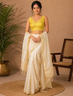 Yellow art silk stylish v-neck sleeveless plain stitched blouse for women 4