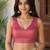 Pink art silk stylish v-neck sleeveless plain stitched blouse for women