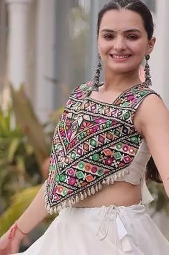 Roman Lehenga Choli Set With Kutchi Embroidery And Gota Work