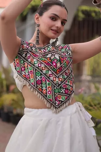 Roman Lehenga Choli Set With Kutchi Embroidery And Gota Work
