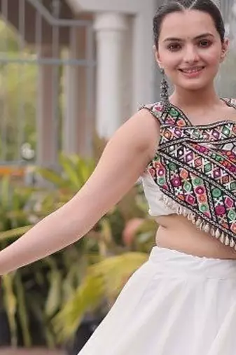 Roman Lehenga Choli Set With Kutchi Embroidery And Gota Work