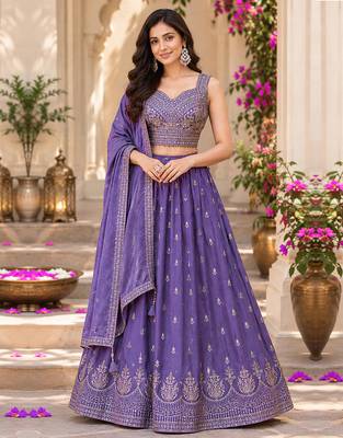 Light Purple Art Silk Embroidery Sequence work Lehenga Choli with Dupatta For Women  1