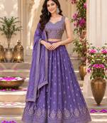 Light Purple Art Silk Embroidery Sequence work Lehenga Choli with Dupatta For Women 