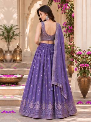 Light Purple Art Silk Embroidery Sequence work Lehenga Choli with Dupatta For Women  2