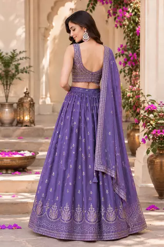 Light Purple Art Silk Embroidery Sequence work Lehenga Choli with Dupatta For Women 