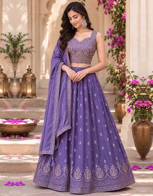 Light Purple Art Silk Embroidery Sequence work Lehenga Choli with Dupatta For Women  3