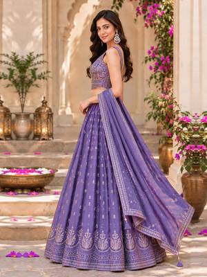 Light Purple Art Silk Embroidery Sequence work Lehenga Choli with Dupatta For Women  4