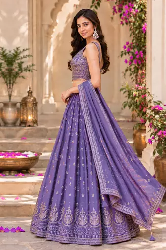 Light Purple Art Silk Embroidery Sequence work Lehenga Choli with Dupatta For Women 