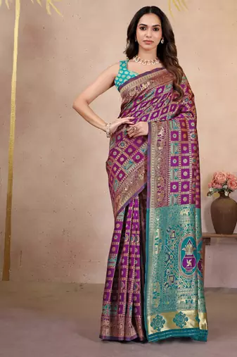 premium purple pure banarasi silk blend wedding and party wear saree with blouse