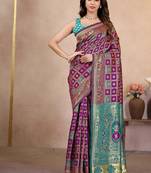 premium purple pure banarasi silk blend wedding and party wear saree with blouse
