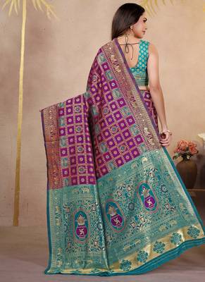 premium purple pure banarasi silk blend wedding and party wear saree with blouse 2
