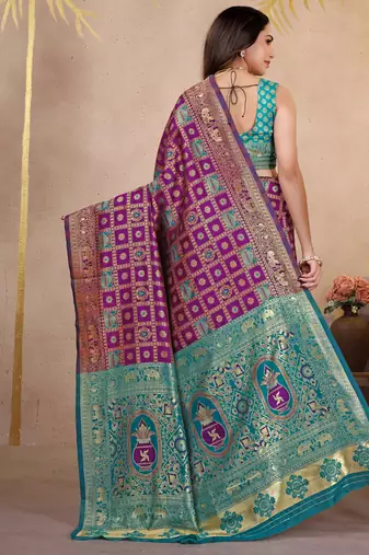 premium purple pure banarasi silk blend wedding and party wear saree with blouse