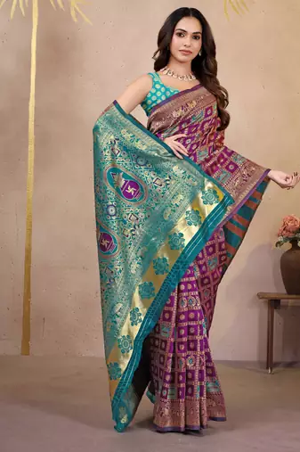premium purple pure banarasi silk blend wedding and party wear saree with blouse