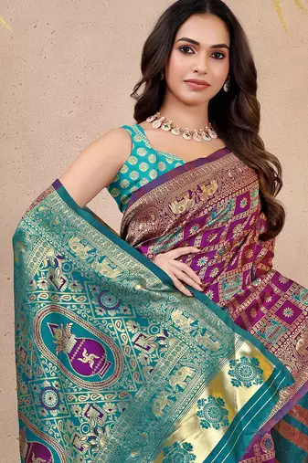 premium purple pure banarasi silk blend wedding and party wear saree with blouse