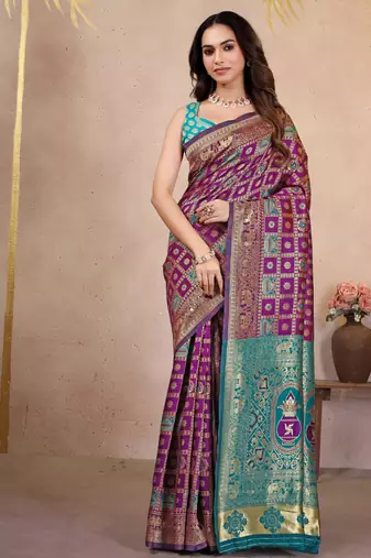 premium purple pure banarasi silk blend wedding and party wear saree with blouse