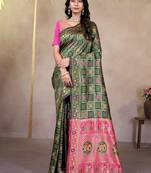 premium green and rani pink pure bnarasi silk blend wedding and party wear saree with blouse