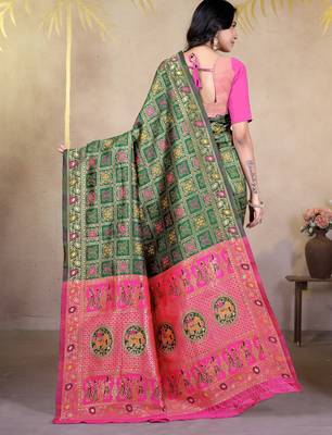 premium green and rani pink pure bnarasi silk blend wedding and party wear saree with blouse 2