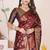 premium dark maroon banarasi silk blend wedding and party wear saree with blouse