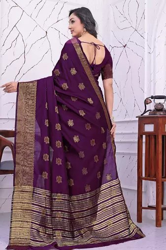 premium purple banarasi silk blend wedding and party wear saree with blouse