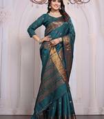 premium firozi banarasi silk blend wedding and party wear saree with blouse