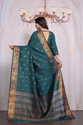 premium firozi banarasi silk blend wedding and party wear saree with blouse 2