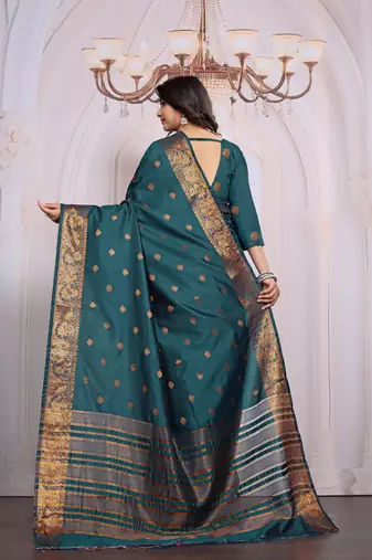 premium firozi banarasi silk blend wedding and party wear saree with blouse