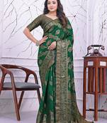premium green banarasi silk blend wedding and party wear saree with blouse