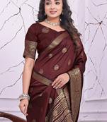 premium maroon banarasi silk blend wedding and party wear saree with blouse