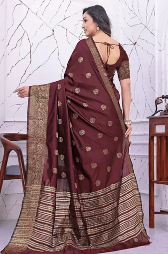 premium maroon banarasi silk blend wedding and party wear saree with blouse