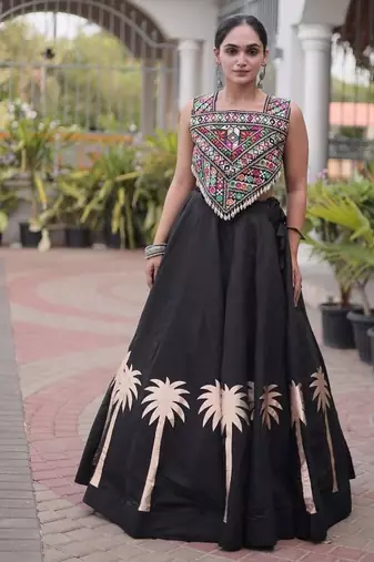 Roman Silk Lehenga Top Set With Pan Patti Gota And Mirror Lace