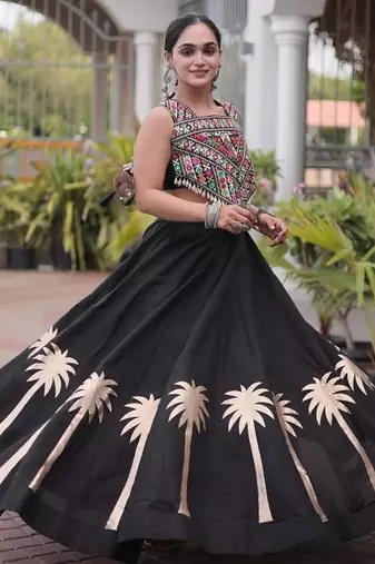 Roman Silk Lehenga Top Set With Pan Patti Gota And Mirror Lace
